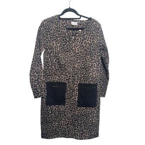 Foil Leopard Print Pocket Dress - US Size 6 Long Sleeve Animal Print
